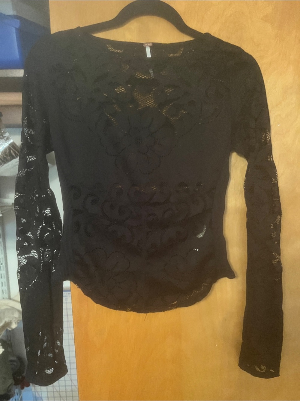 Black Lace Short-Sleeve Women's Top